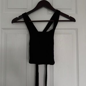 Aritzia Wilfred Cayenne Tie Cross Back Crop Top in Black